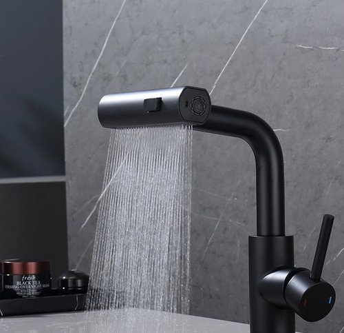 نمای نزدیک از شیر روشویی HuaDiao با چهار حالت خروجی آب